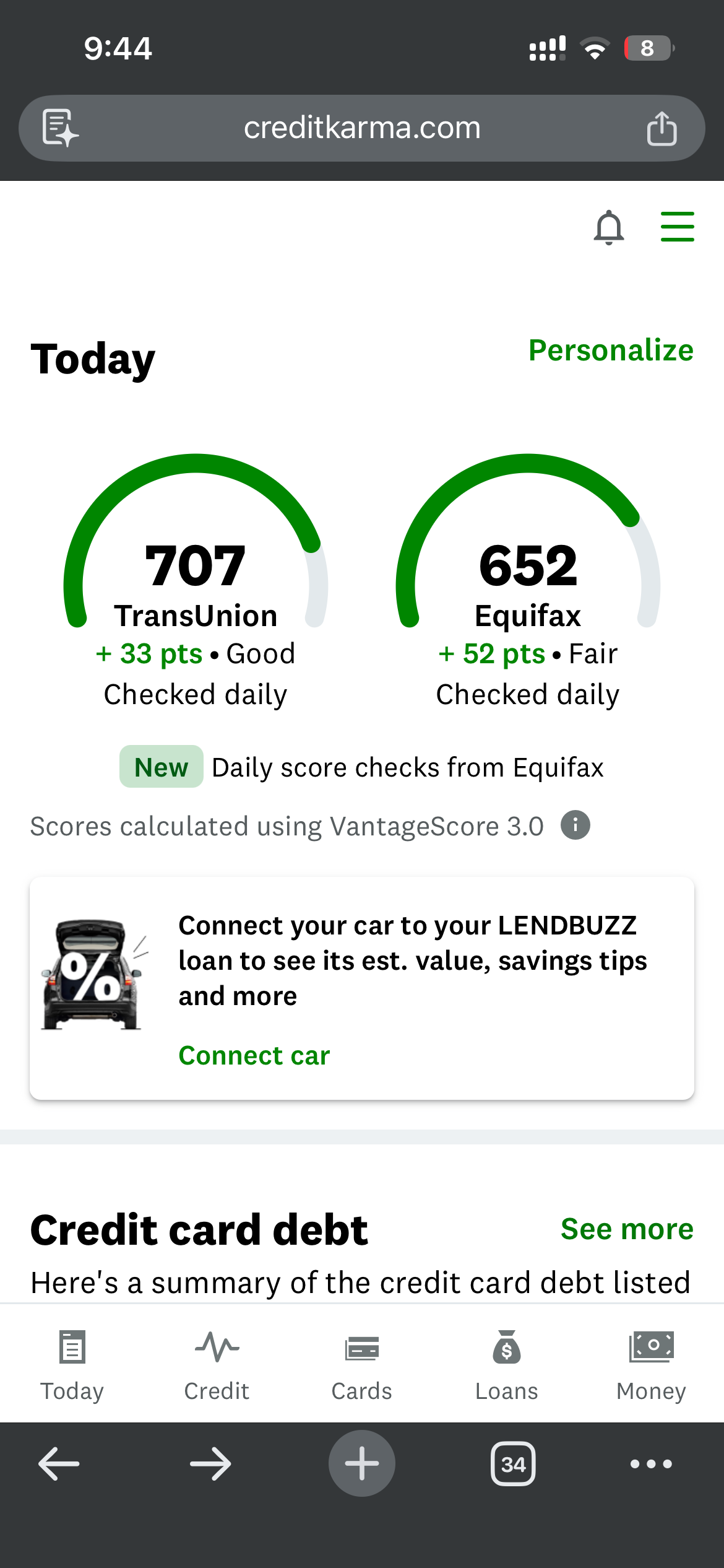 707 TransUnion 652 Equifax