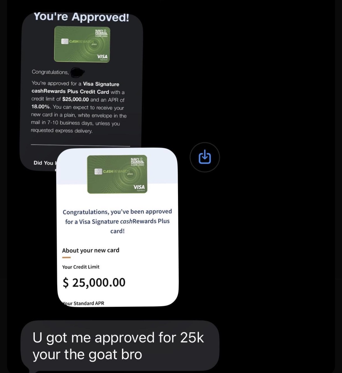 Navy Federal $25,000 Visa Signature cashRewards approved - U got me approved for 25k your the goat