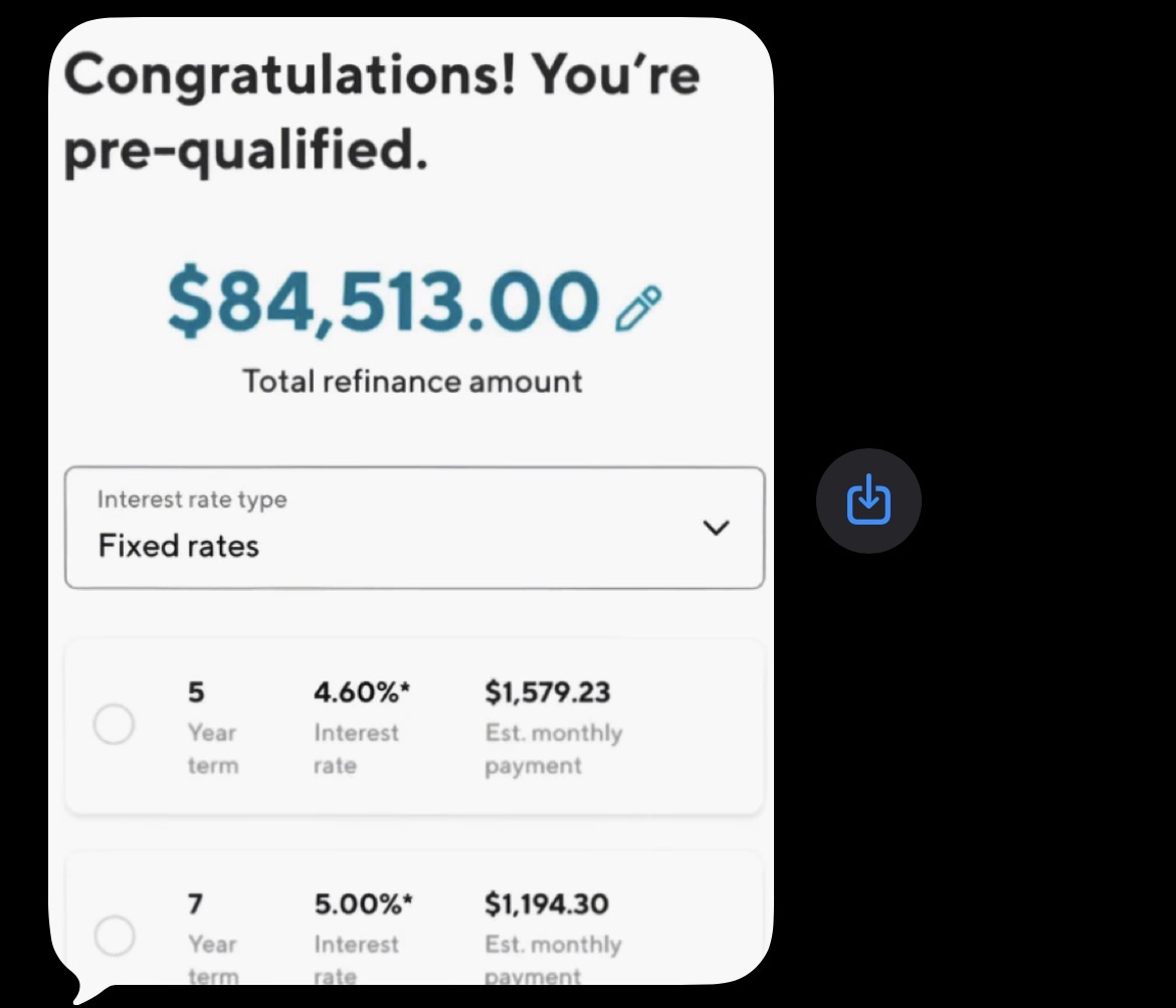 Pre-qualified $84,513 refinance fixed rate