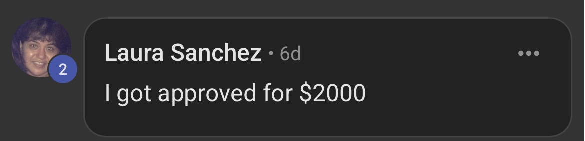 Laura: approved for $2000