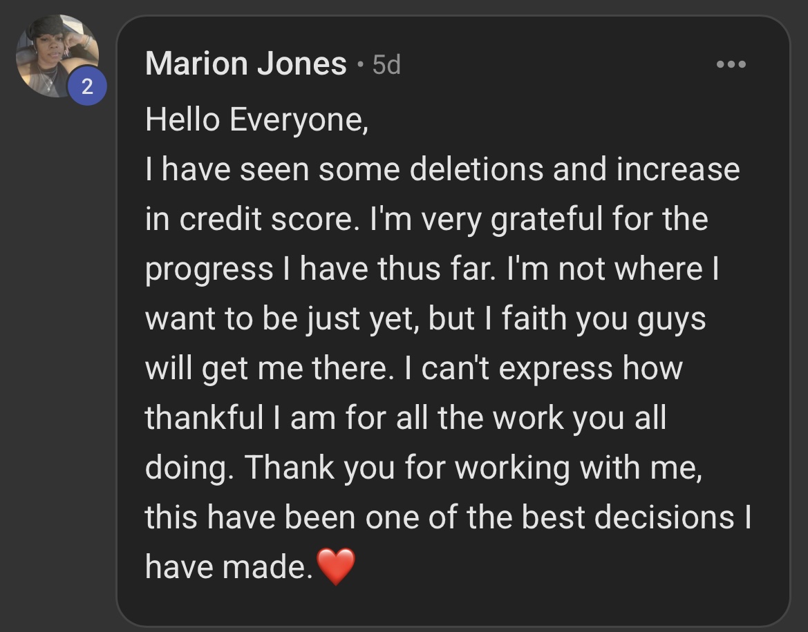 Marion: deletions and credit score increase best decision I made