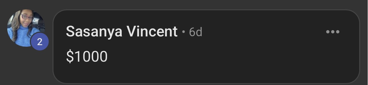 Sasanya: $1000 approved